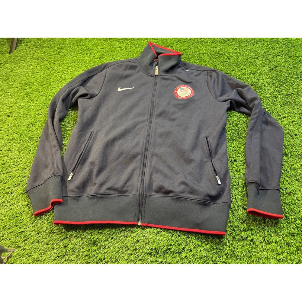 Nike USA Olympic Track Jacket Full Zip Navy Red Athletic Men's Large